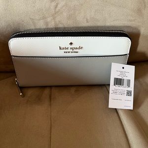 Kate Spade Staci color block saffiano leather grey & white wallet - NWT
